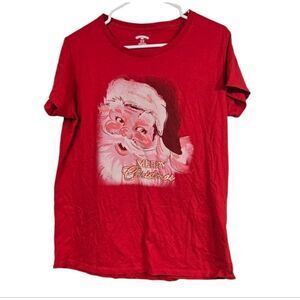 Women's XL 16/18 Merry Christmas Shirt Red Graphic Print Holiday Tee Santa Claus